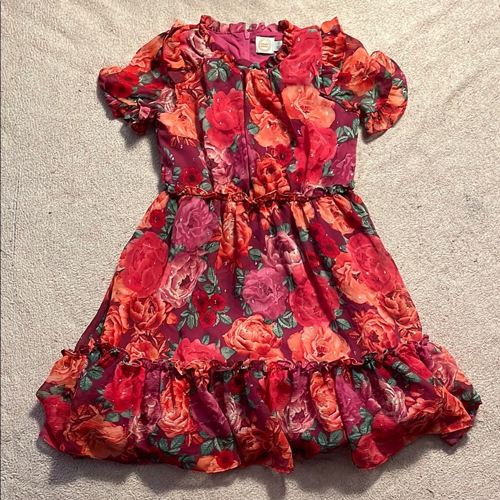 Wonder Nation Red and Pink Ruffled Puff Sleeve Sundress
